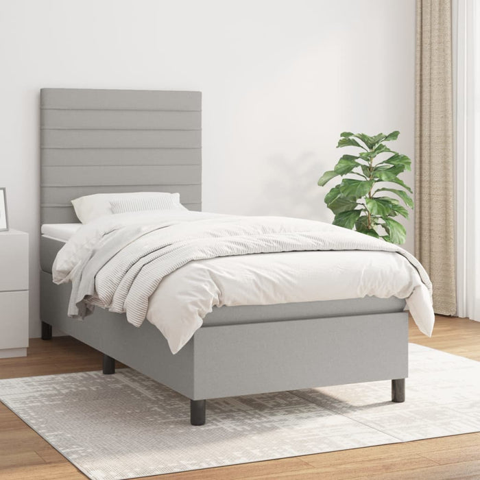 Pat box spring cu saltea, gri deschis, 90x190 cm, textil - WALTI WALTI