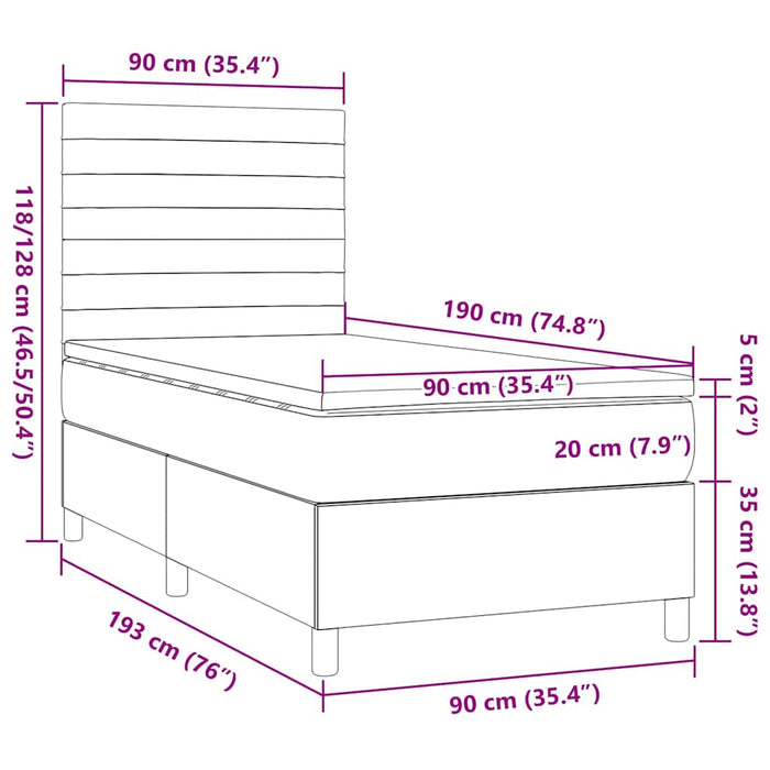 Pat box spring cu saltea, gri taupe, 90x190 cm, textil - WALTI WALTI