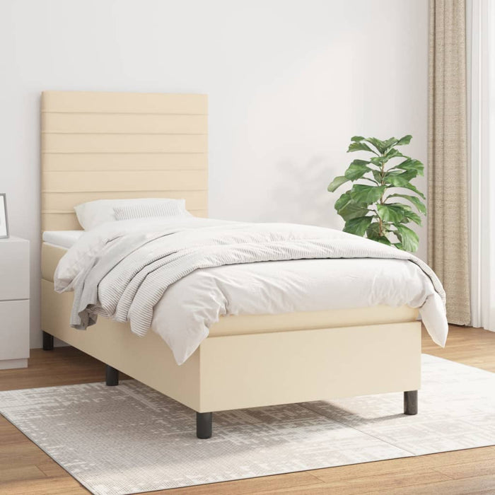 Pat box spring cu saltea, crem, 90x190 cm, textil - WALTI WALTI