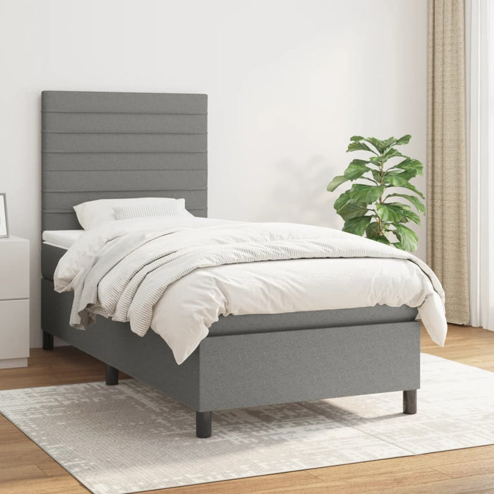 Pat box spring cu saltea, gri închis, 90x200 cm, textil - WALTI WALTI