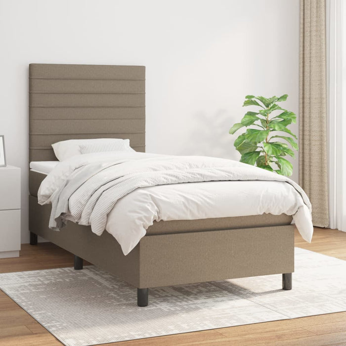 Pat box spring cu saltea, gri taupe, 100x200 cm, textil - WALTI WALTI