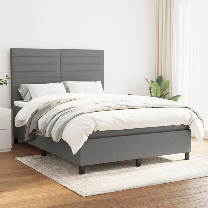 Pat box spring cu saltea, gri închis, 140x190 cm, textil - WALTI WALTI