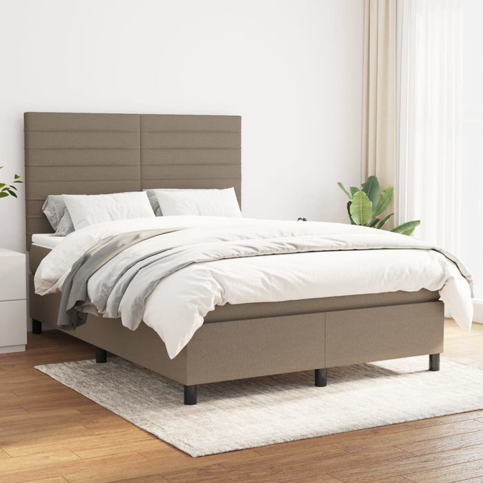 Pat box spring cu saltea, gri taupe, 140x200 cm, textil - WALTI WALTI