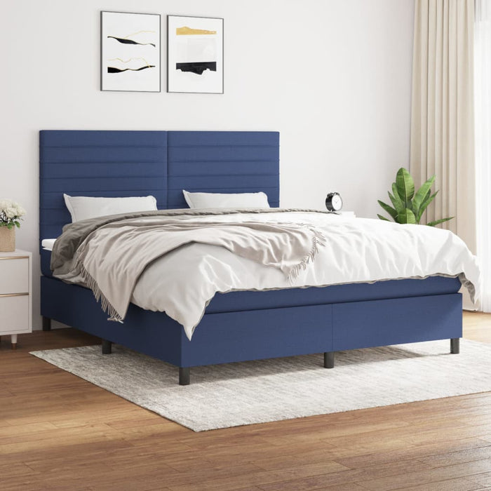 Pat box spring cu saltea, albastru, 180x200 cm, material textil - WALTI WALTI