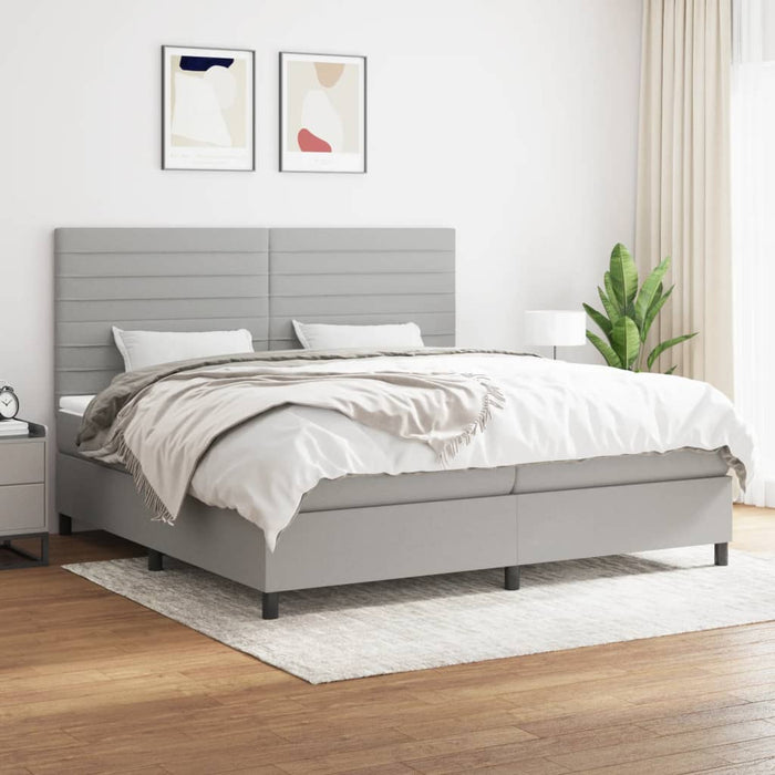 Pat box spring cu saltea, gri deschis, 200x200 cm, textil - WALTI WALTI