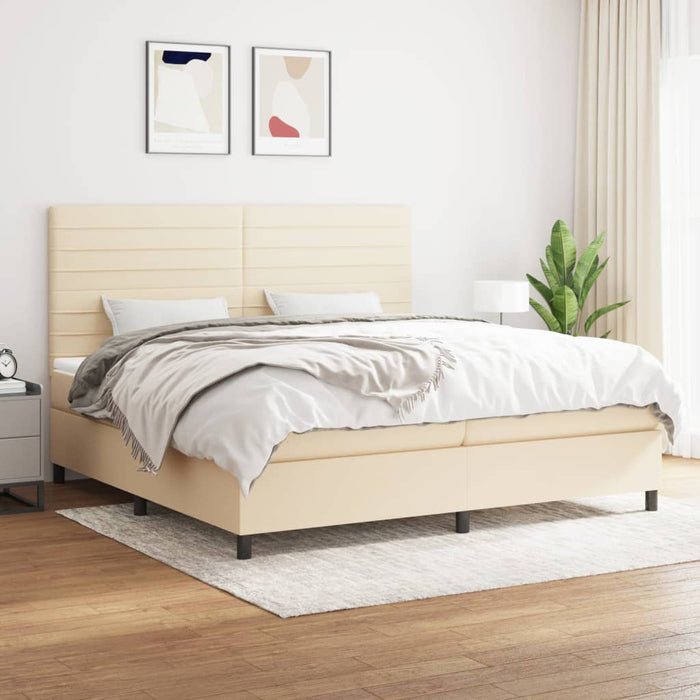 Pat box spring cu saltea, crem, 200x200 cm, textil - WALTI WALTI