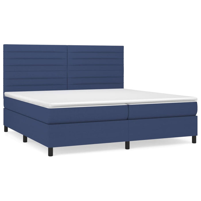 Pat box spring cu saltea, albastru, 200x200 cm, textil - WALTI WALTI