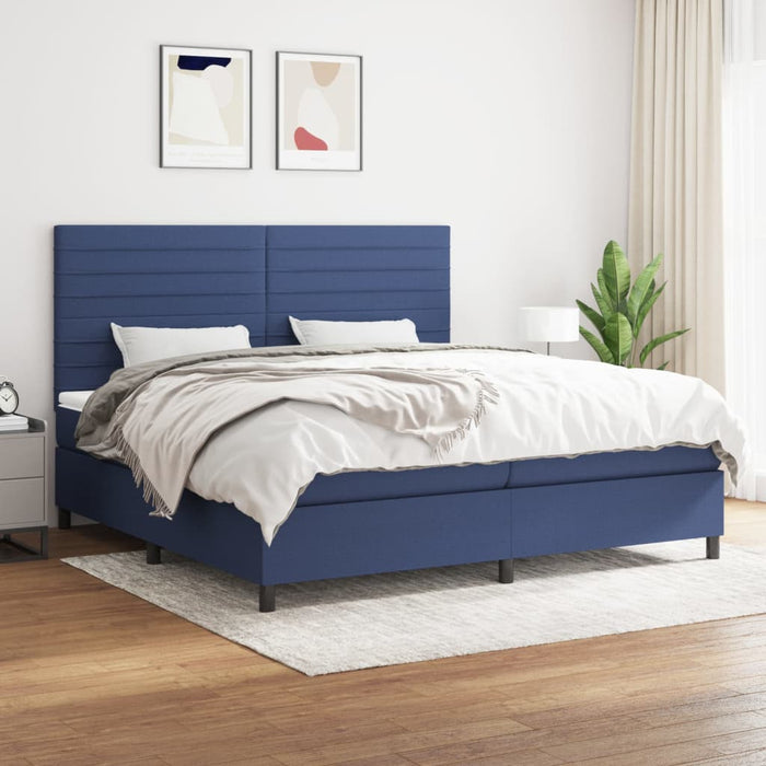 Pat box spring cu saltea, albastru, 200x200 cm, textil - WALTI WALTI
