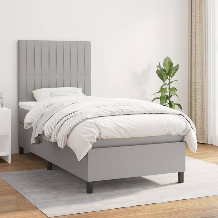 Pat box spring cu saltea, gri deschis, 90x190 cm, textil - WALTI WALTI