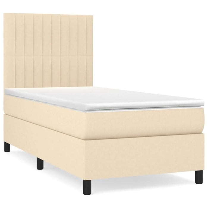 Pat box spring cu saltea, crem, 90x190 cm, textil WALTI