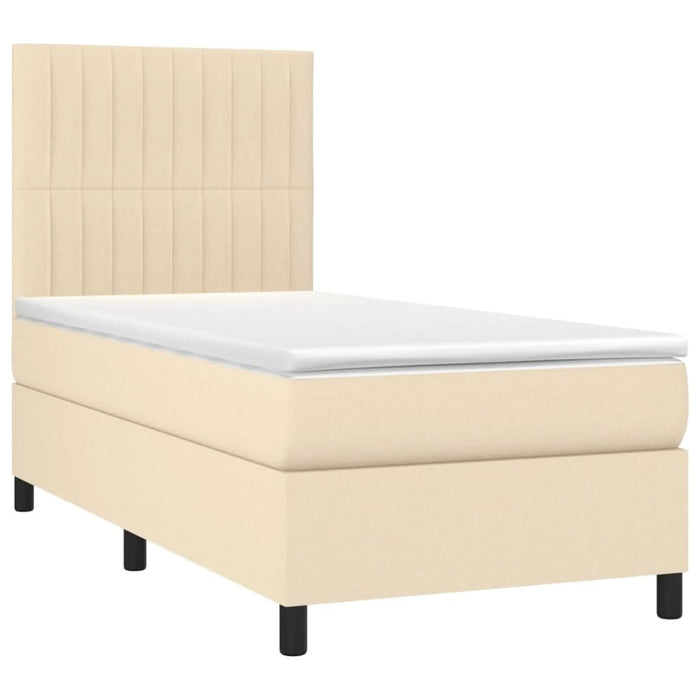 Pat box spring cu saltea, crem, 90x190 cm, textil WALTI