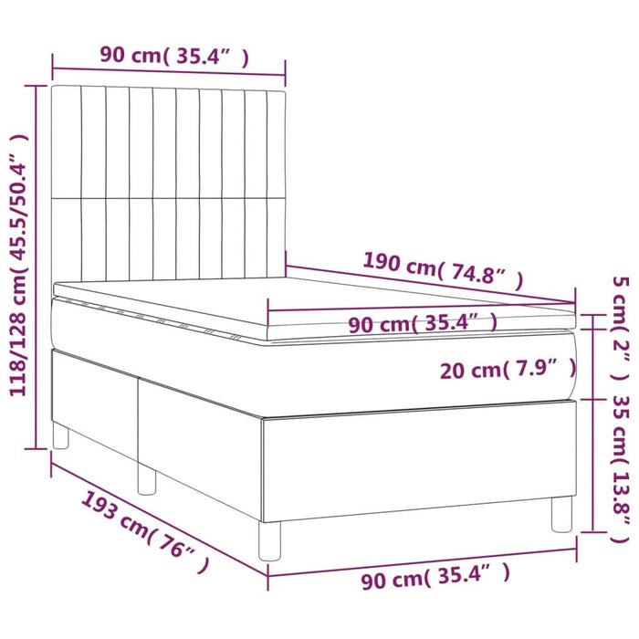 Pat box spring cu saltea, crem, 90x190 cm, textil WALTI
