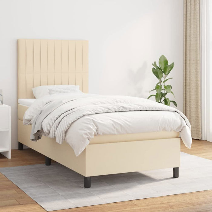 Pat box spring cu saltea, crem, 90x190 cm, textil WALTI