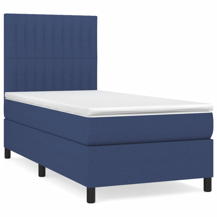 Pat box spring cu saltea, albastru, 90x190 cm, textil - WALTI WALTI
