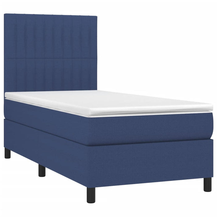 Pat box spring cu saltea, albastru, 90x190 cm, textil - WALTI WALTI