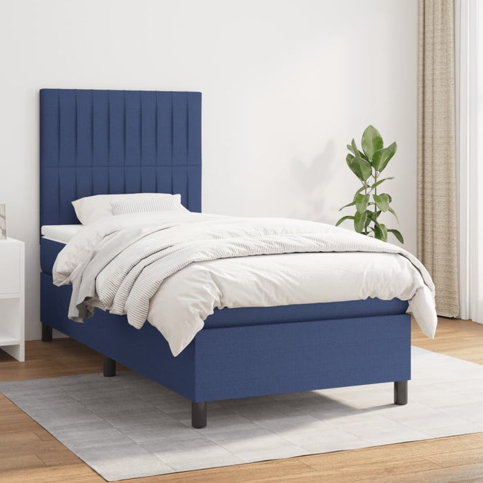 Pat box spring cu saltea, albastru, 90x190 cm, textil - WALTI WALTI