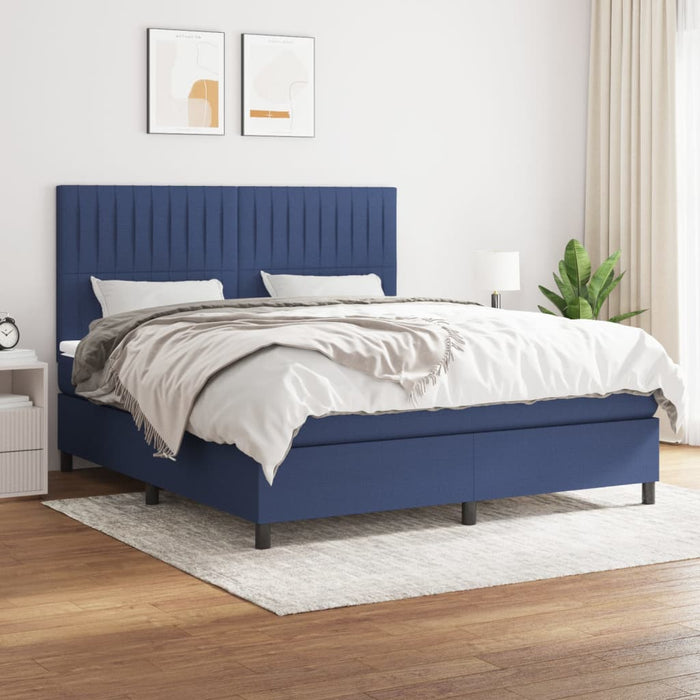 Pat box spring cu saltea, albastru, 180x200 cm, material textil - WALTI WALTI