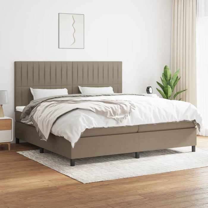Pat box spring cu saltea, gri taupe, 200x200 cm, textil - WALTI WALTI
