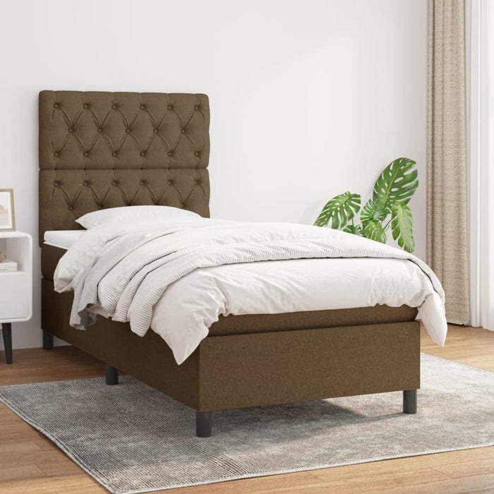Pat box spring cu saltea, maro închis, 80x200 cm, textil WALTI