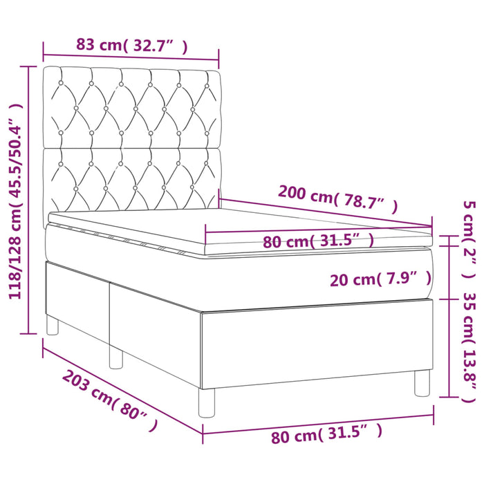 Pat box spring cu saltea, albastru, 80x200 cm, textil - WALTI WALTI