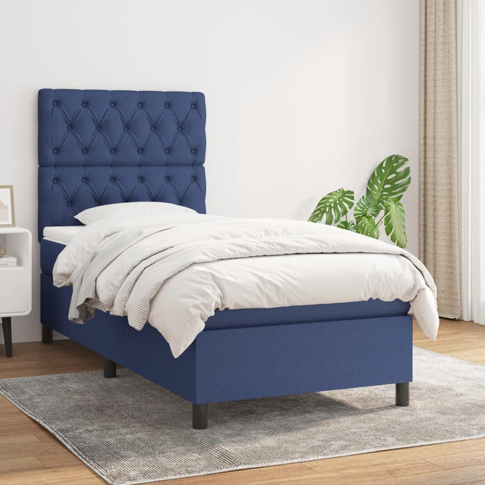 Pat box spring cu saltea, albastru, 80x200 cm, textil - WALTI WALTI