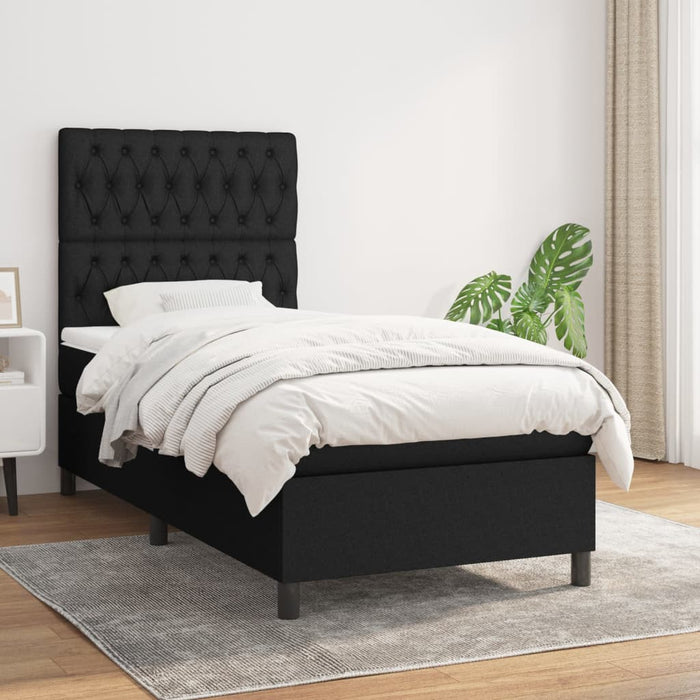 Pat box spring cu saltea, negru, 90x190 cm, textil - WALTI WALTI