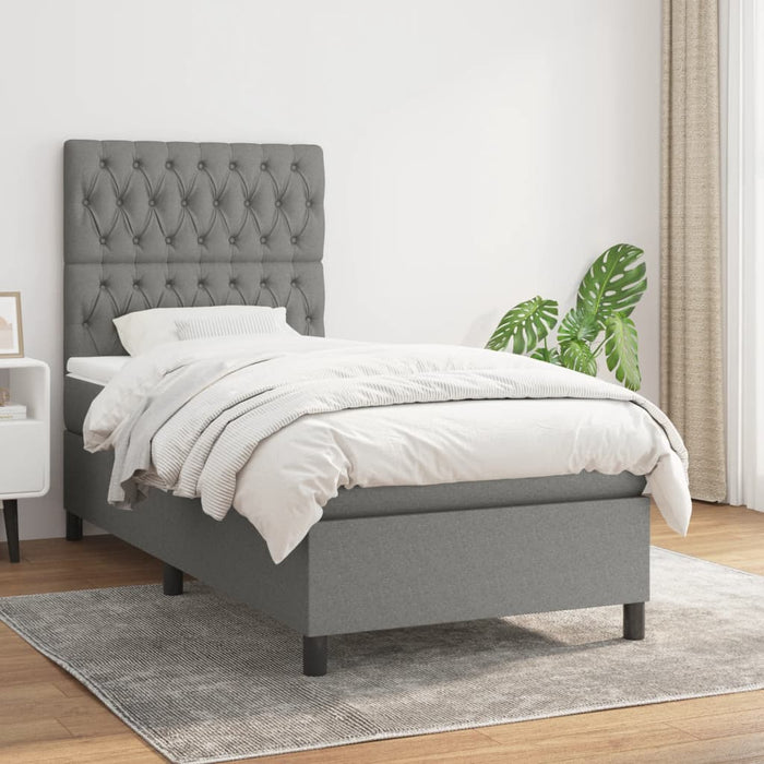 Pat box spring cu saltea, gri închis, 100x200 cm, textil - WALTI WALTI
