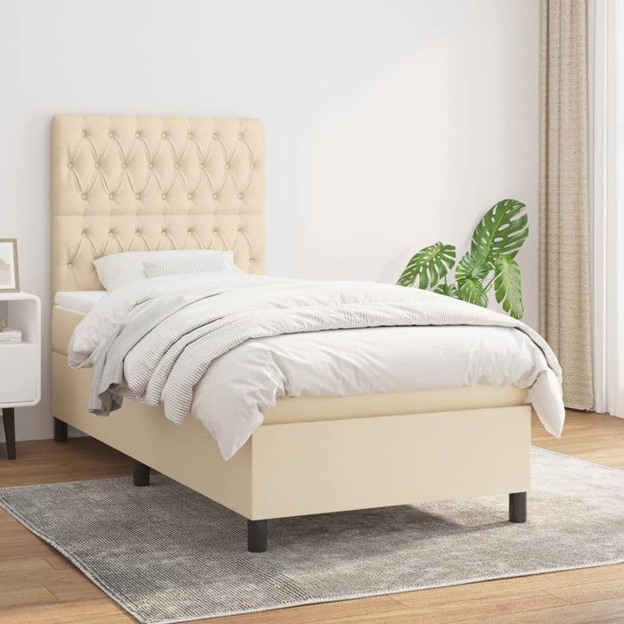 Pat box spring cu saltea, crem, 100x200 cm, textil - WALTI WALTI