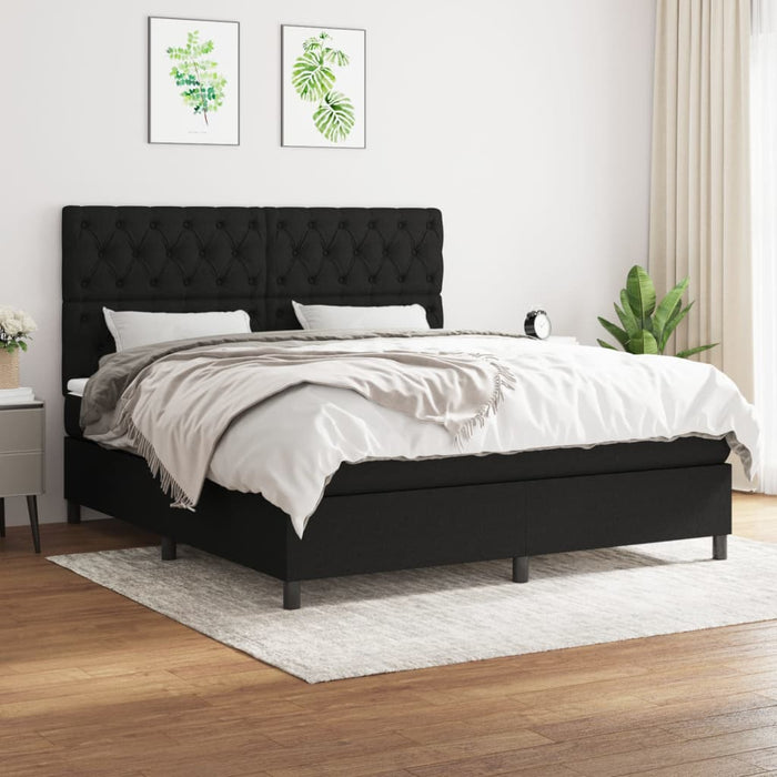 Pat box spring cu saltea, negru, 160x200 cm, textil - WALTI WALTI