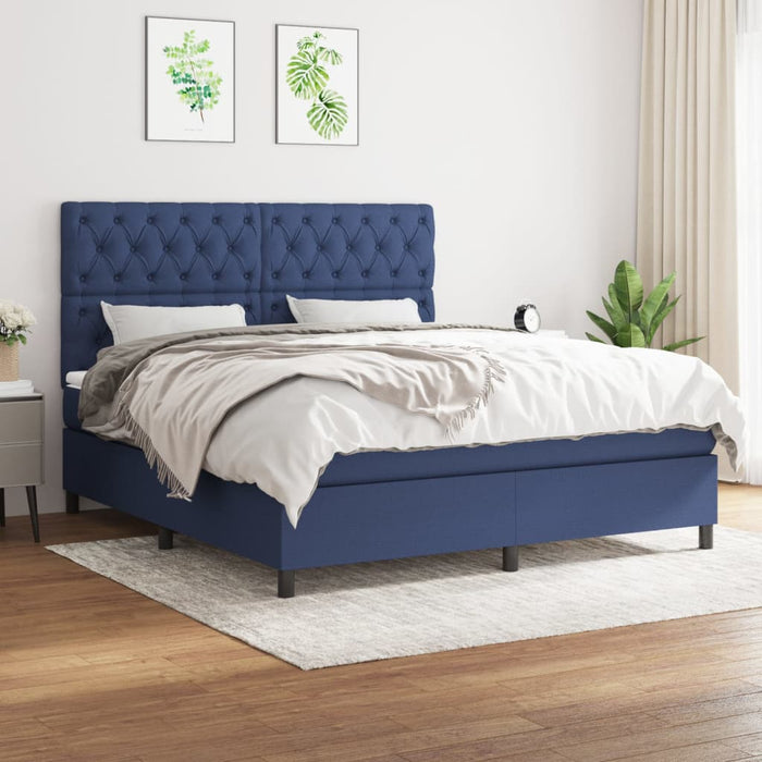 Pat continental cu saltea, albastru, 160x200cm, material textil - WALTI WALTI