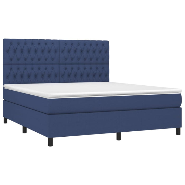 Pat box spring cu saltea, albastru, 180x200 cm, material textil - WALTI WALTI