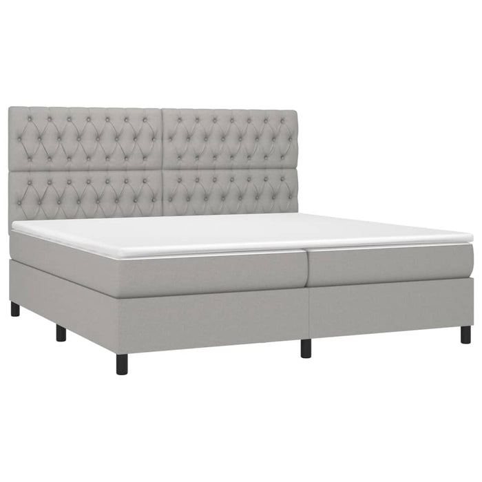 Pat box spring cu saltea, gri deschis, 200x200 cm, textil - WALTI WALTI