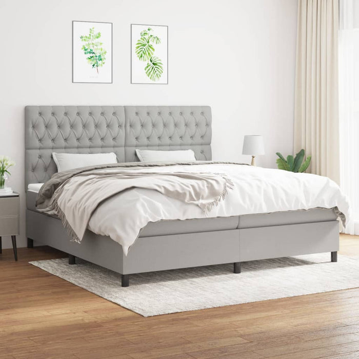Pat box spring cu saltea, gri deschis, 200x200 cm, textil - WALTI WALTI