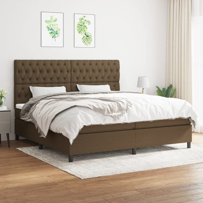 Pat box spring cu saltea, maro închis, 200x200 cm, textil WALTI