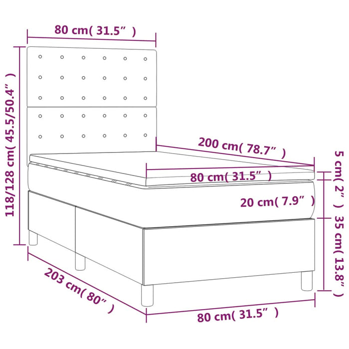 Pat box spring cu saltea, crem, 80x200 cm, textil - WALTI WALTI