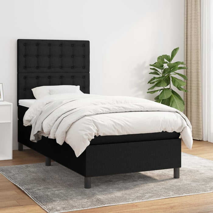 Pat box spring cu saltea, negru, 90x190 cm, textil - WALTI WALTI
