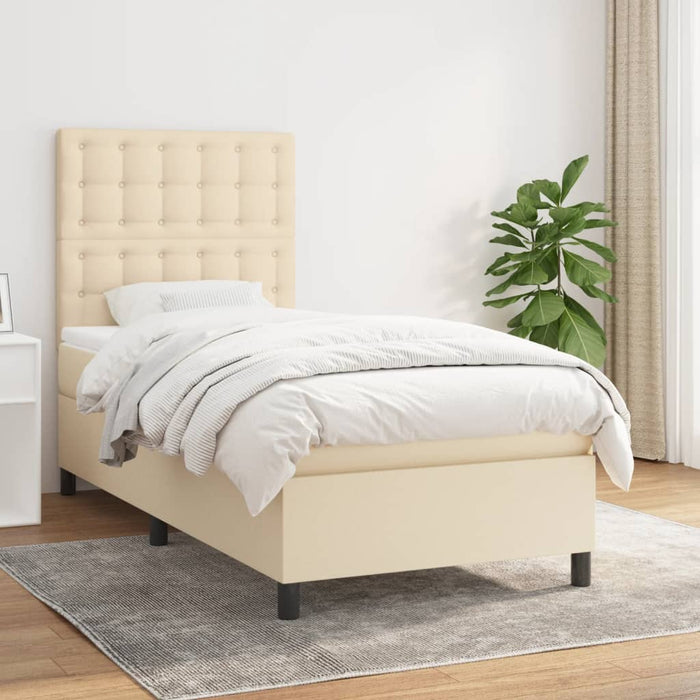Pat box spring cu saltea, crem, 90x190 cm, textil WALTI