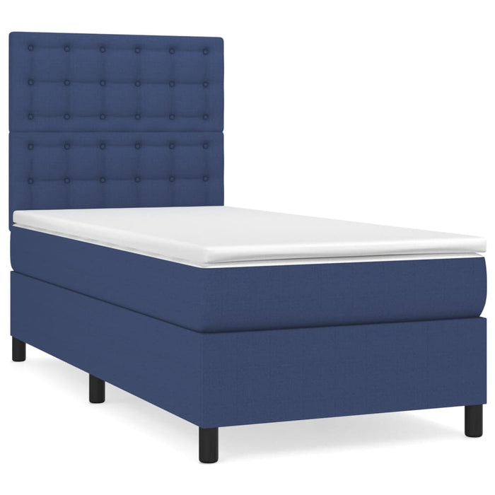 Pat box spring cu saltea, albastru, 90x190 cm, textil - WALTI WALTI