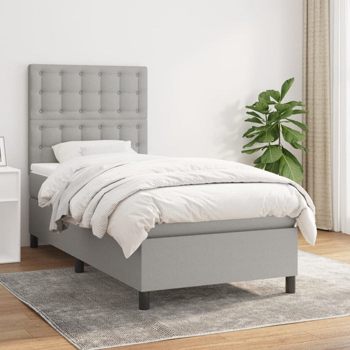 Pat box spring cu saltea, gri deschis, 100x200 cm, textil - WALTI WALTI