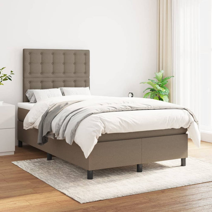 Pat box spring cu saltea, gri taupe, 120x200 cm, textil WALTI