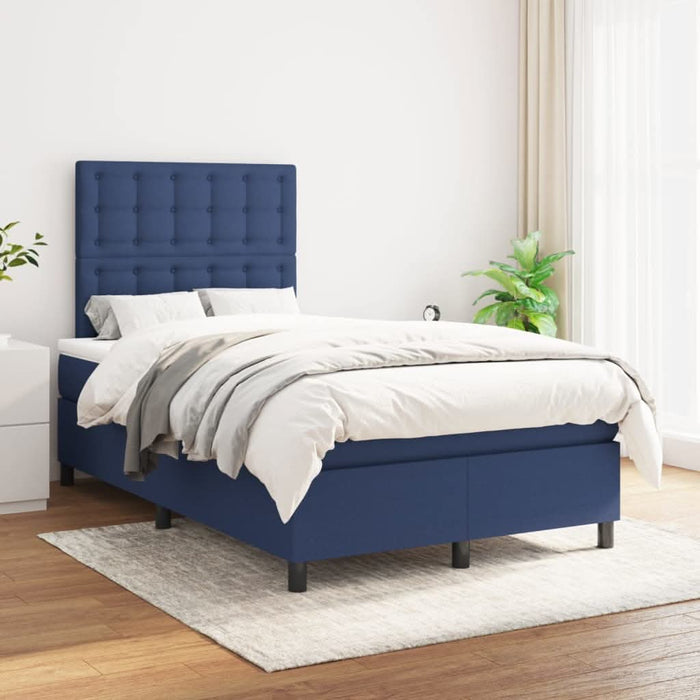 Pat box spring cu saltea, albastru, 120x200 cm, textil - WALTI WALTI