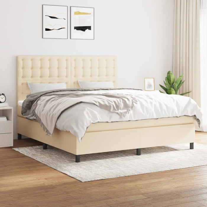 Pat box spring cu saltea, crem, 160x200 cm, material textil - WALTI WALTI
