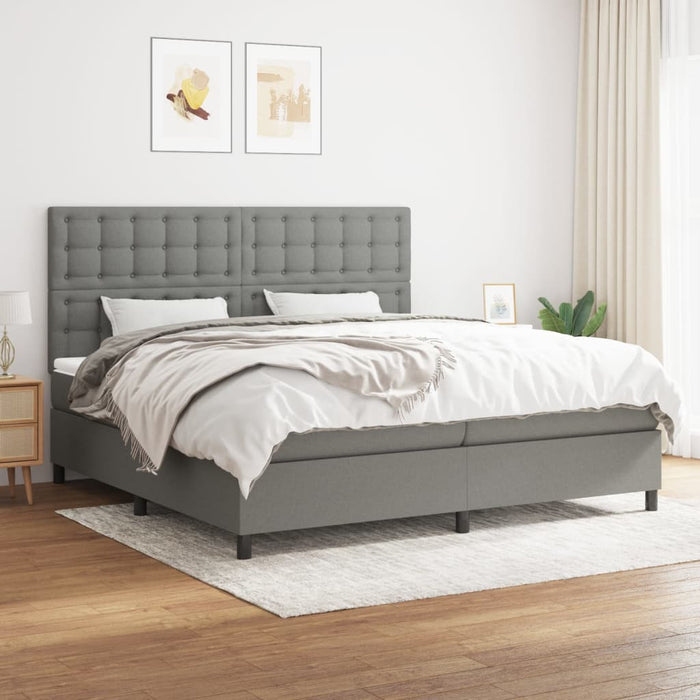 Pat box spring cu saltea, gri închis, 200x200 cm, textil - WALTI WALTI