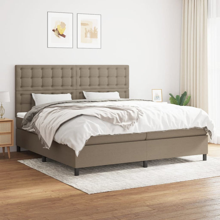 Pat box spring cu saltea, gri taupe, 200x200 cm, textil - WALTI WALTI