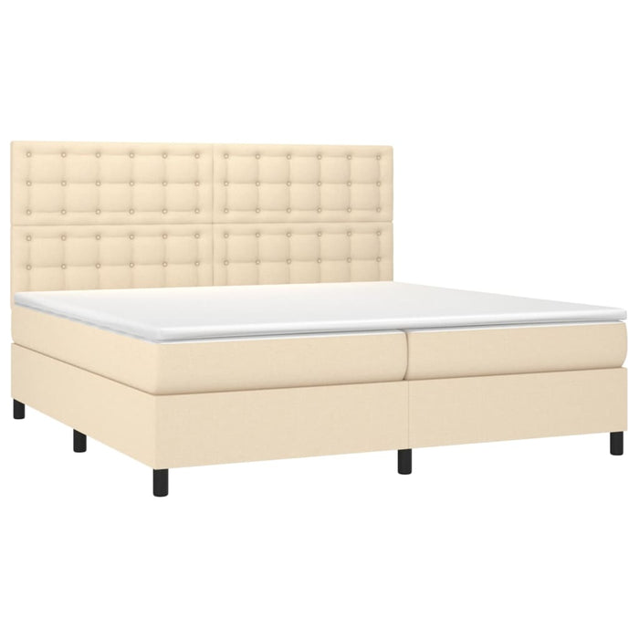 Pat box spring cu saltea, crem, 200x200 cm, textil WALTI