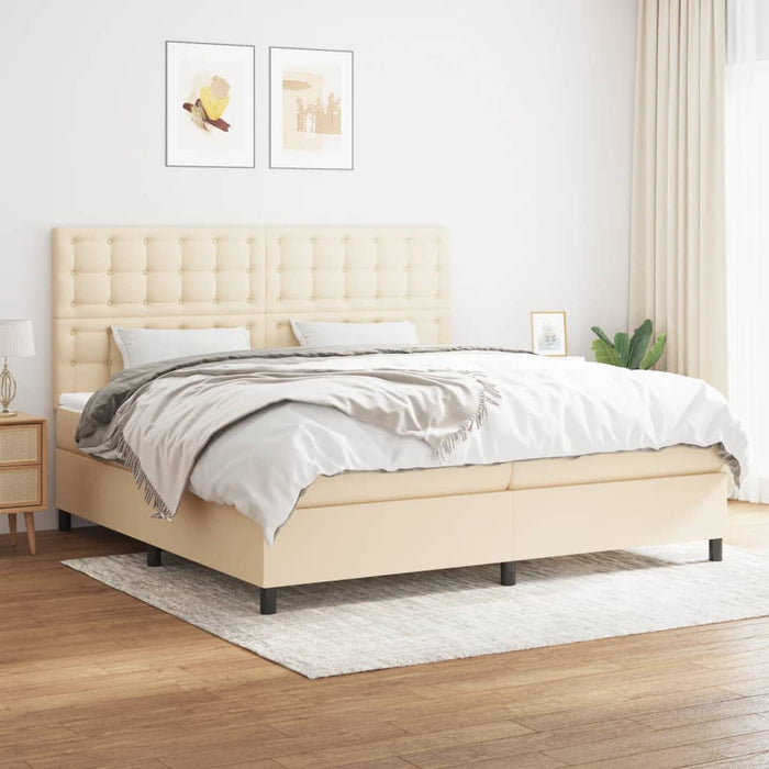 Pat box spring cu saltea, crem, 200x200 cm, textil WALTI