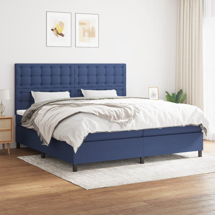 Pat box spring cu saltea, albastru, 200x200 cm, textil - WALTI WALTI
