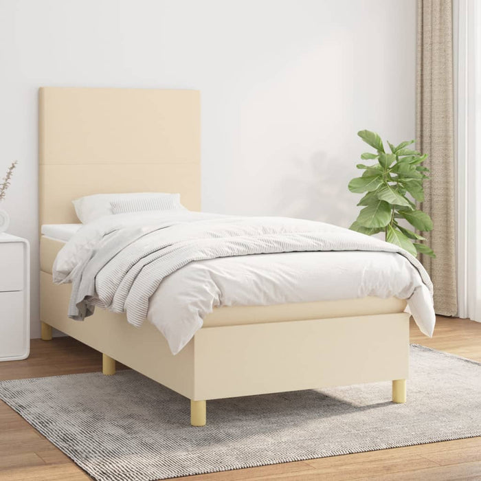 Pat box spring cu saltea, crem, 80x200 cm, textil WALTI
