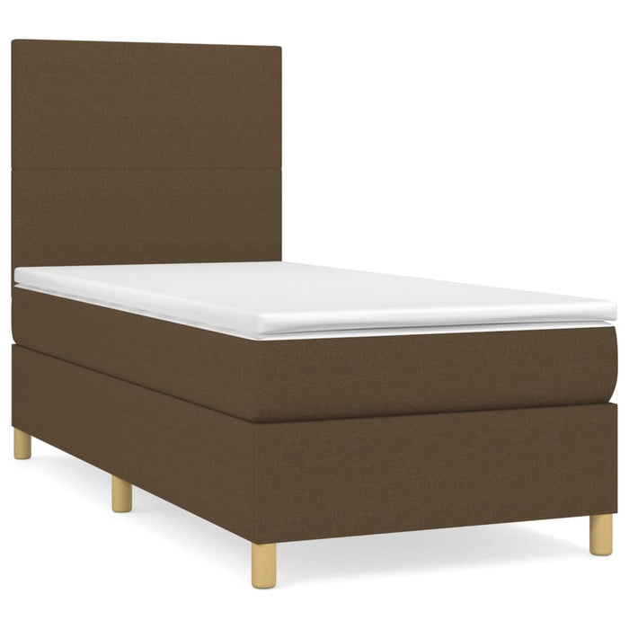 Pat box spring cu saltea, maro închis, 90x190 cm, textil WALTI