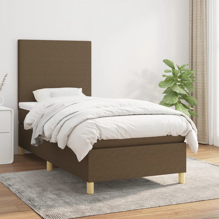 Pat box spring cu saltea, maro închis, 90x190 cm, textil WALTI